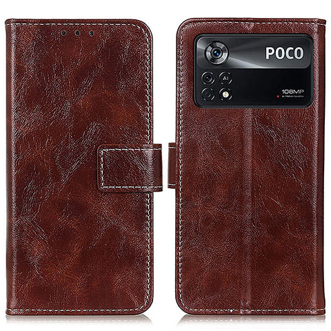 Funda de Cuero Cartera con Soporte Carcasa K04Z para Xiaomi Poco X4 Pro 5G Marron