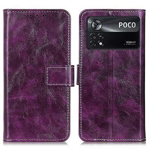 Funda de Cuero Cartera con Soporte Carcasa K04Z para Xiaomi Poco X4 Pro 5G Morado