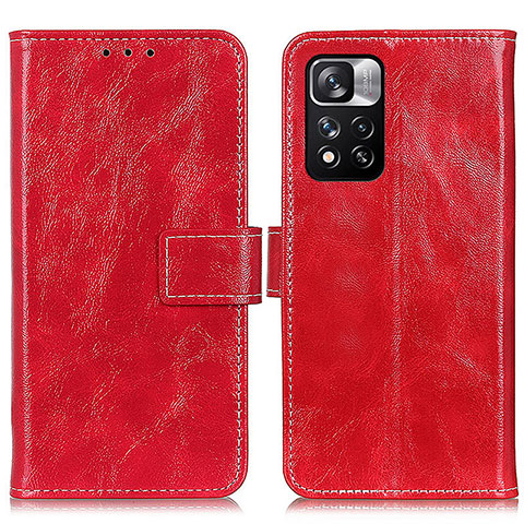 Funda de Cuero Cartera con Soporte Carcasa K04Z para Xiaomi Redmi Note 11 Pro+ Plus 5G Rojo