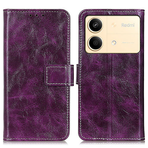 Funda de Cuero Cartera con Soporte Carcasa K04Z para Xiaomi Redmi Note 13R Pro 5G Morado