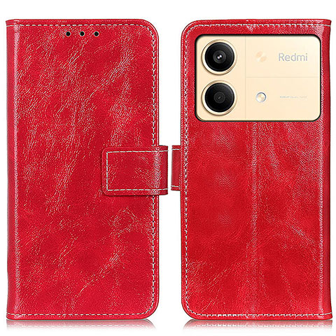 Funda de Cuero Cartera con Soporte Carcasa K04Z para Xiaomi Redmi Note 13R Pro 5G Rojo