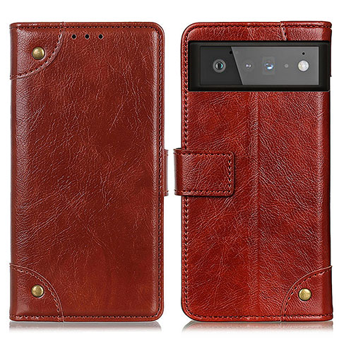 Funda de Cuero Cartera con Soporte Carcasa K06Z para Google Pixel 6 5G Marron Claro