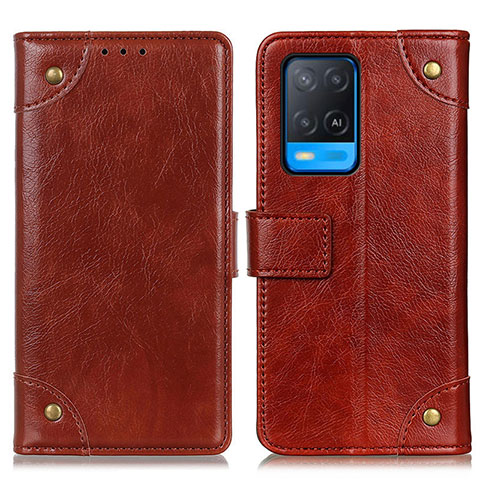 Funda de Cuero Cartera con Soporte Carcasa K06Z para Oppo A54 4G Marron Claro