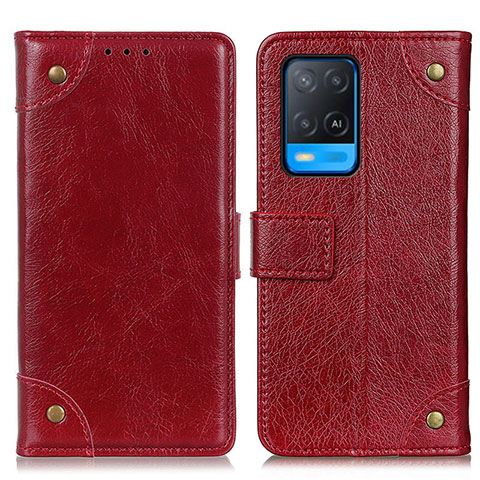 Funda de Cuero Cartera con Soporte Carcasa K06Z para Oppo A54 4G Rojo