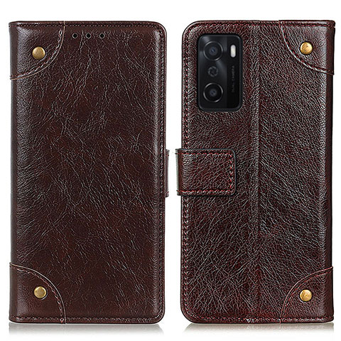 Funda de Cuero Cartera con Soporte Carcasa K06Z para Oppo A55S 5G Marron