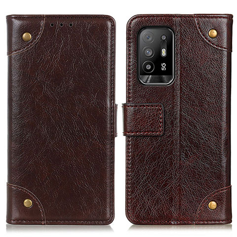 Funda de Cuero Cartera con Soporte Carcasa K06Z para Oppo A95 5G Marron