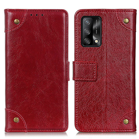 Funda de Cuero Cartera con Soporte Carcasa K06Z para Oppo F19 Rojo