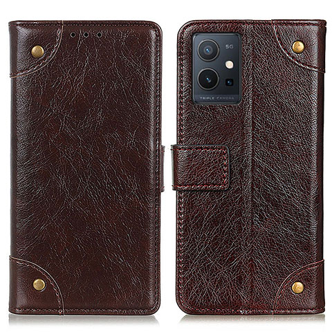 Funda de Cuero Cartera con Soporte Carcasa K06Z para Vivo Y30 5G Marron