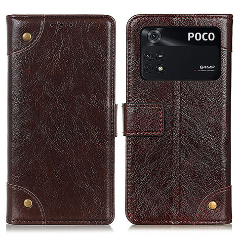 Funda de Cuero Cartera con Soporte Carcasa K06Z para Xiaomi Poco M4 Pro 4G Marron