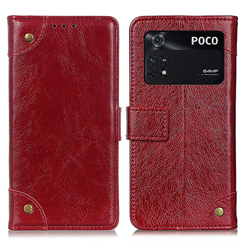 Funda de Cuero Cartera con Soporte Carcasa K06Z para Xiaomi Poco M4 Pro 4G Rojo