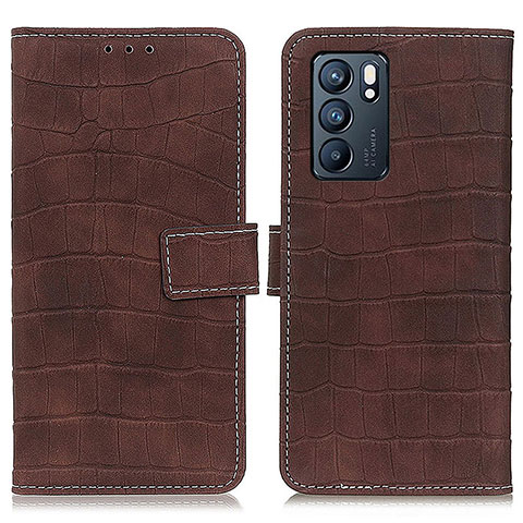 Funda de Cuero Cartera con Soporte Carcasa K07Z para Oppo Reno6 5G Marron