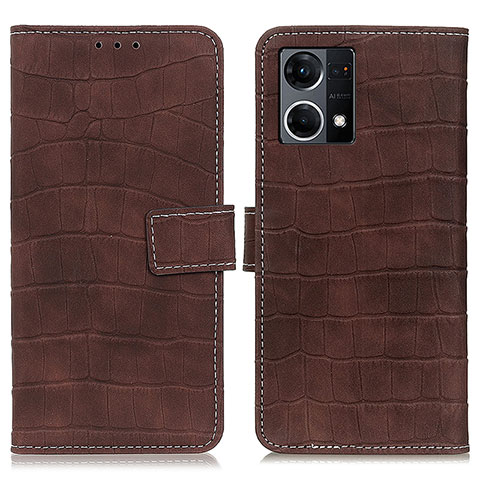 Funda de Cuero Cartera con Soporte Carcasa K07Z para Oppo Reno8 4G Marron