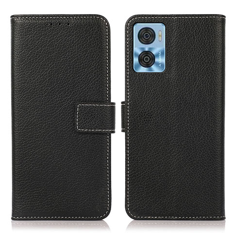 Funda de Cuero Cartera con Soporte Carcasa K08Z para Motorola Moto E22 Negro