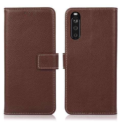 Funda de Cuero Cartera con Soporte Carcasa K08Z para Sony Xperia 10 III Lite Marron