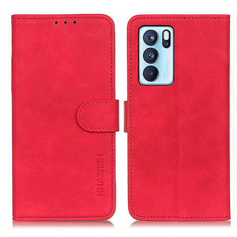 Funda de Cuero Cartera con Soporte Carcasa K09Z para Oppo Reno6 Pro 5G India Rojo