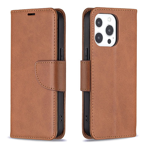 Funda de Cuero Cartera con Soporte Carcasa L01 para Apple iPhone 13 Pro Marron