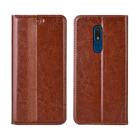 Funda de Cuero Cartera con Soporte Carcasa L01 para Nokia C3 Marron Claro