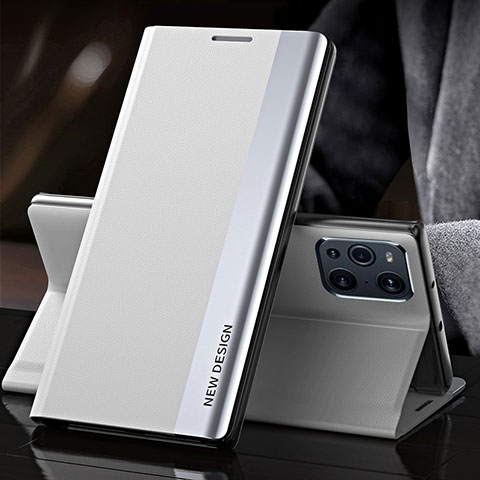 Funda de Cuero Cartera con Soporte Carcasa L01 para Oppo Find X3 5G Blanco