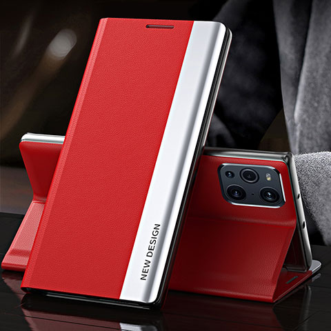 Funda de Cuero Cartera con Soporte Carcasa L01 para Oppo Find X3 Pro 5G Rojo