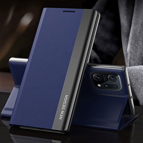 Funda de Cuero Cartera con Soporte Carcasa L01 para Oppo Find X5 Pro 5G Azul