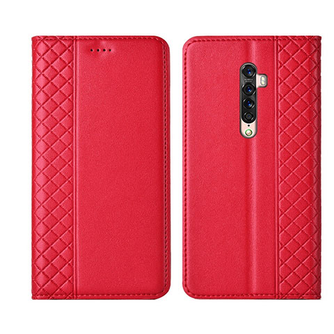 Funda de Cuero Cartera con Soporte Carcasa L01 para Oppo Reno2 Rojo