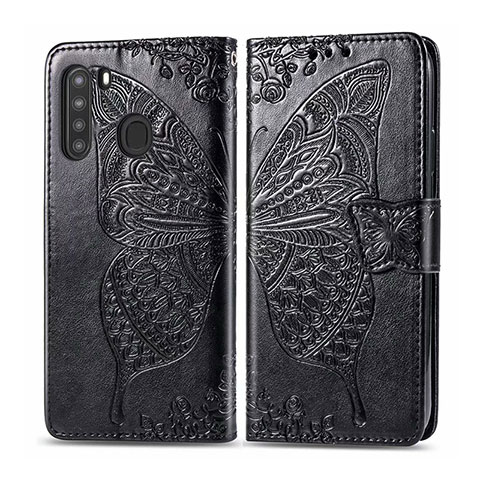 Funda de Cuero Cartera con Soporte Carcasa L01 para Samsung Galaxy A21 Negro