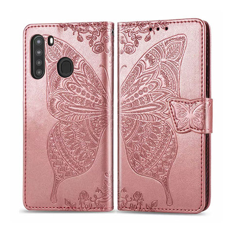 Funda de Cuero Cartera con Soporte Carcasa L01 para Samsung Galaxy A21 Oro Rosa