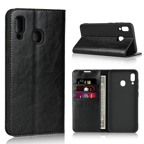 Funda de Cuero Cartera con Soporte Carcasa L01 para Samsung Galaxy M10S Negro