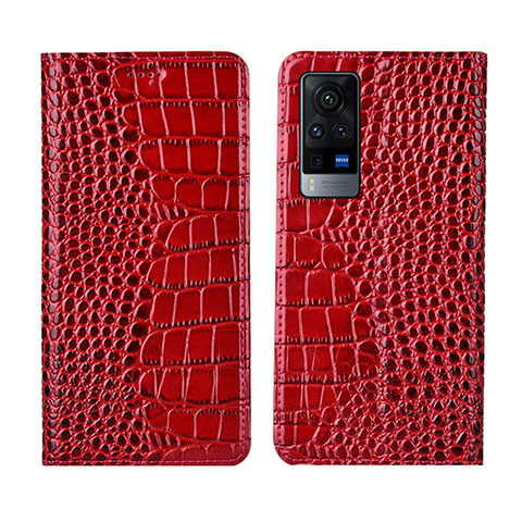 Funda de Cuero Cartera con Soporte Carcasa L01 para Vivo X60 Pro 5G Rojo