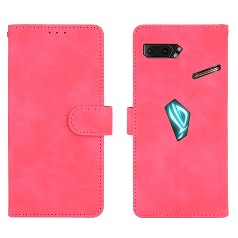 Funda de Cuero Cartera con Soporte Carcasa L01Z para Asus ROG Phone II ZS660KL Rosa Roja