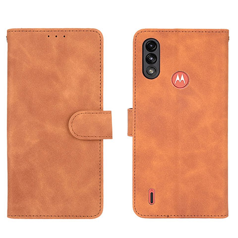 Funda de Cuero Cartera con Soporte Carcasa L01Z para Motorola Moto E7 Power Marron