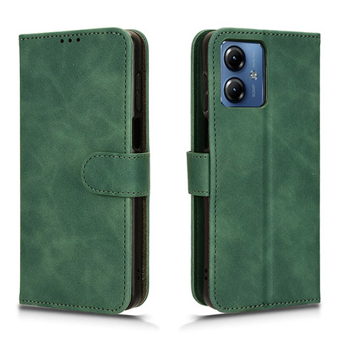 Funda de Cuero Cartera con Soporte Carcasa L01Z para Motorola Moto G14 Verde