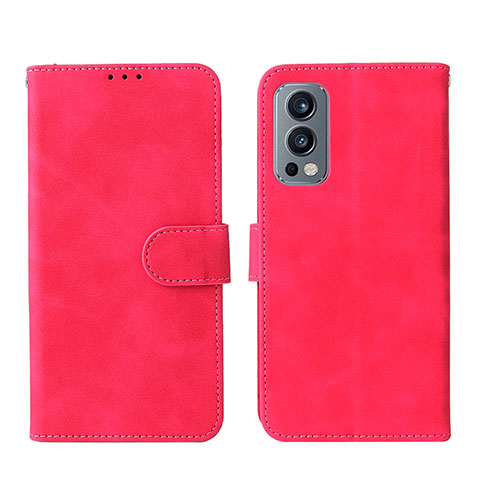 Funda de Cuero Cartera con Soporte Carcasa L01Z para OnePlus Nord 2 5G Rosa Roja