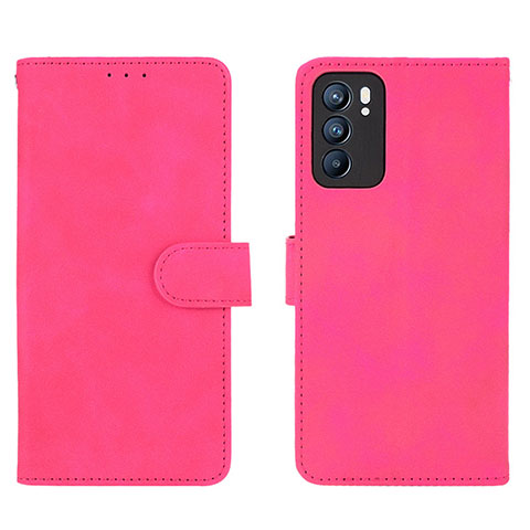 Funda de Cuero Cartera con Soporte Carcasa L01Z para Oppo Reno6 5G Rosa Roja