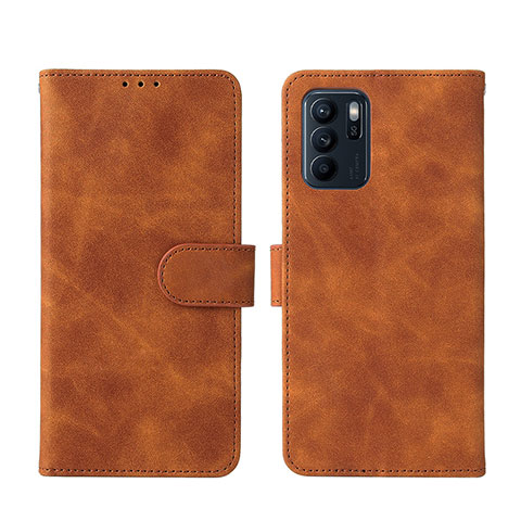 Funda de Cuero Cartera con Soporte Carcasa L01Z para Oppo Reno6 Z 5G Marron