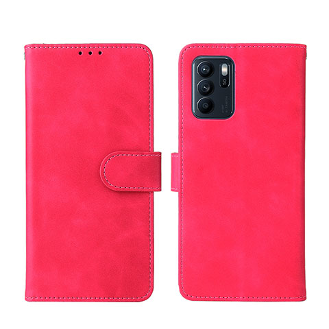 Funda de Cuero Cartera con Soporte Carcasa L01Z para Oppo Reno6 Z 5G Rosa Roja