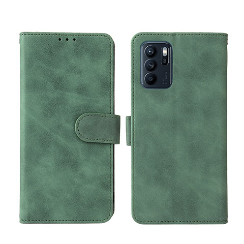 Funda de Cuero Cartera con Soporte Carcasa L01Z para Oppo Reno6 Z 5G Verde