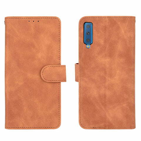 Funda de Cuero Cartera con Soporte Carcasa L01Z para Samsung Galaxy A7 (2018) A750 Marron