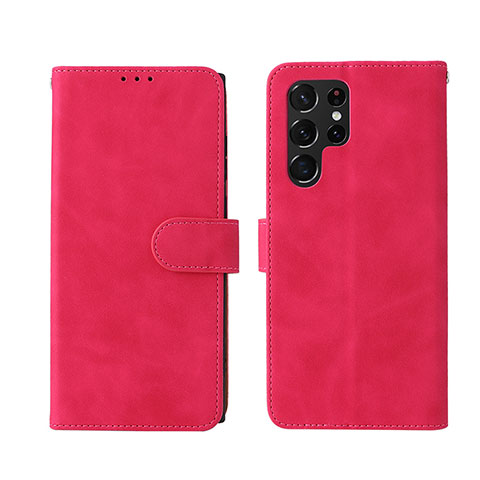 Funda de Cuero Cartera con Soporte Carcasa L01Z para Samsung Galaxy S23 Ultra 5G Rosa Roja