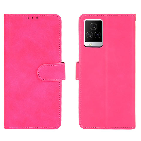 Funda de Cuero Cartera con Soporte Carcasa L01Z para Vivo iQOO 7 Legend 5G Rosa Roja