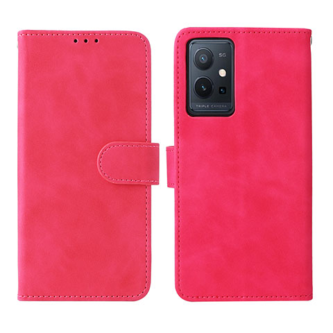 Funda de Cuero Cartera con Soporte Carcasa L01Z para Vivo T1 5G India Rosa Roja