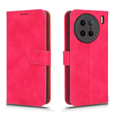 Funda de Cuero Cartera con Soporte Carcasa L01Z para Vivo X90 Pro 5G Rosa Roja