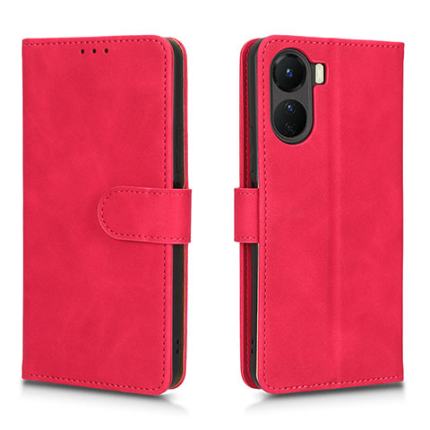 Funda de Cuero Cartera con Soporte Carcasa L01Z para Vivo Y16 Rosa Roja