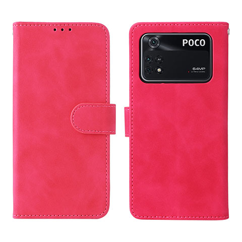 Funda de Cuero Cartera con Soporte Carcasa L01Z para Xiaomi Poco M4 Pro 4G Rosa Roja