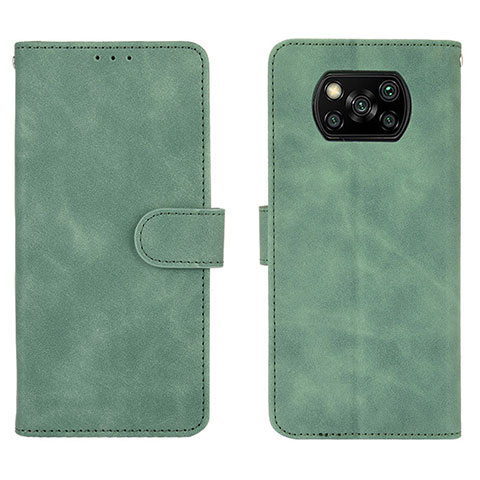 Funda de Cuero Cartera con Soporte Carcasa L01Z para Xiaomi Poco X3 NFC Verde