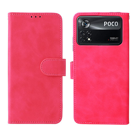 Funda de Cuero Cartera con Soporte Carcasa L01Z para Xiaomi Poco X4 Pro 5G Rosa Roja