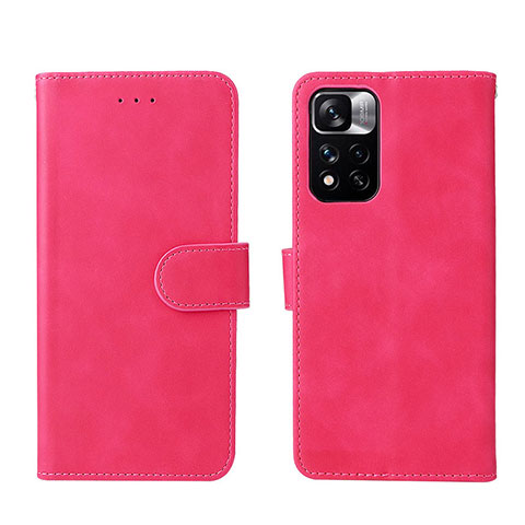 Funda de Cuero Cartera con Soporte Carcasa L01Z para Xiaomi Redmi Note 11T 5G Rosa Roja