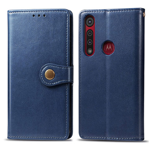 Funda de Cuero Cartera con Soporte Carcasa L02 para Motorola Moto G8 Play Azul