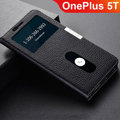 Funda de Cuero Cartera con Soporte Carcasa L02 para OnePlus 5T A5010 Negro