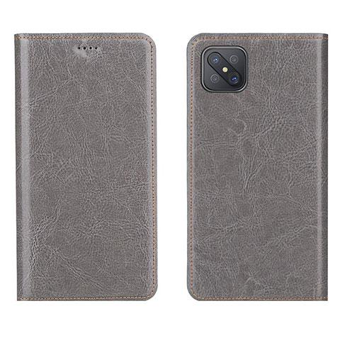 Funda de Cuero Cartera con Soporte Carcasa L02 para Oppo A92s 5G Gris